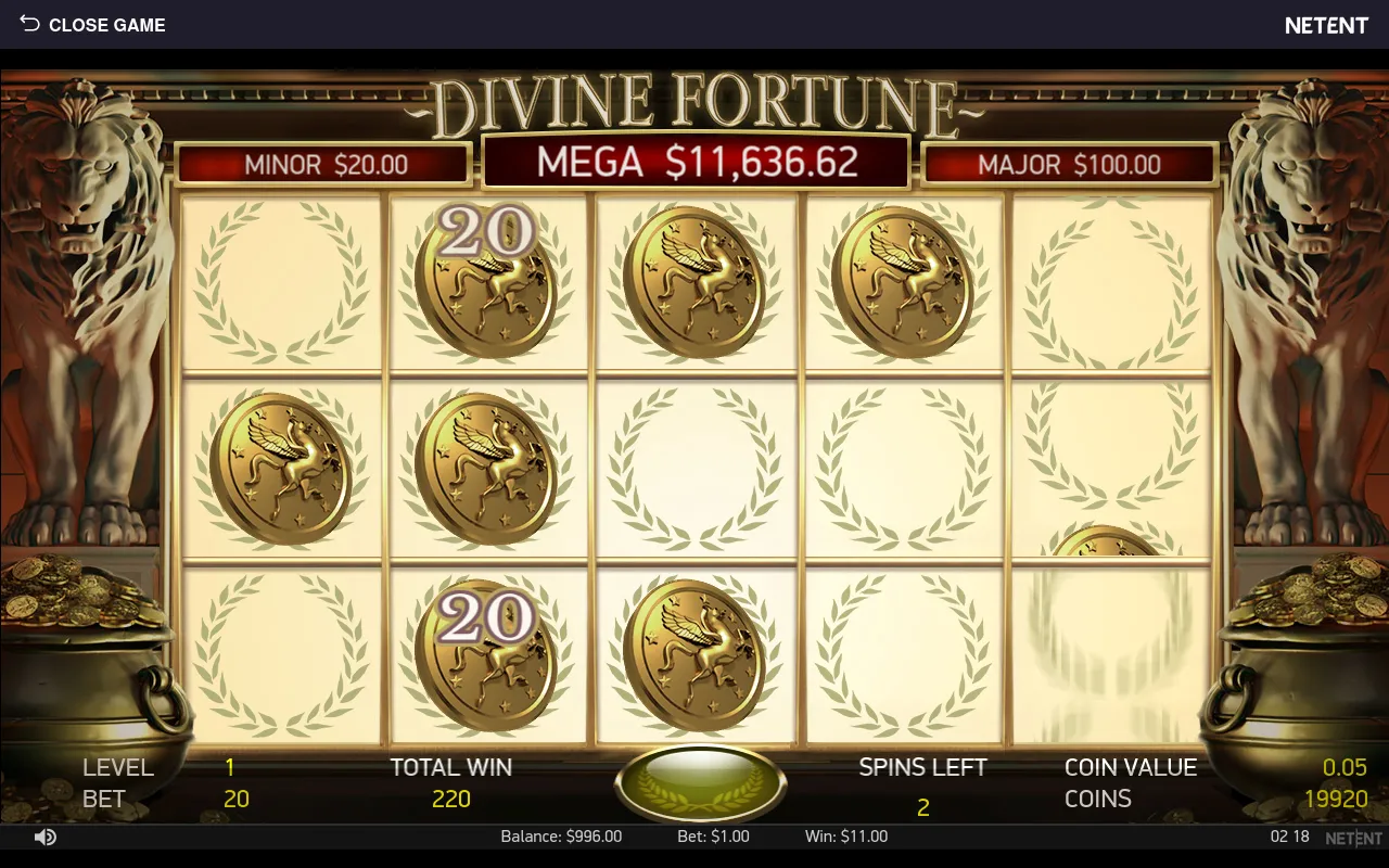 Bonus collection continuing with TOTAL WIN climbing to 220 ($11.00) as more coins land