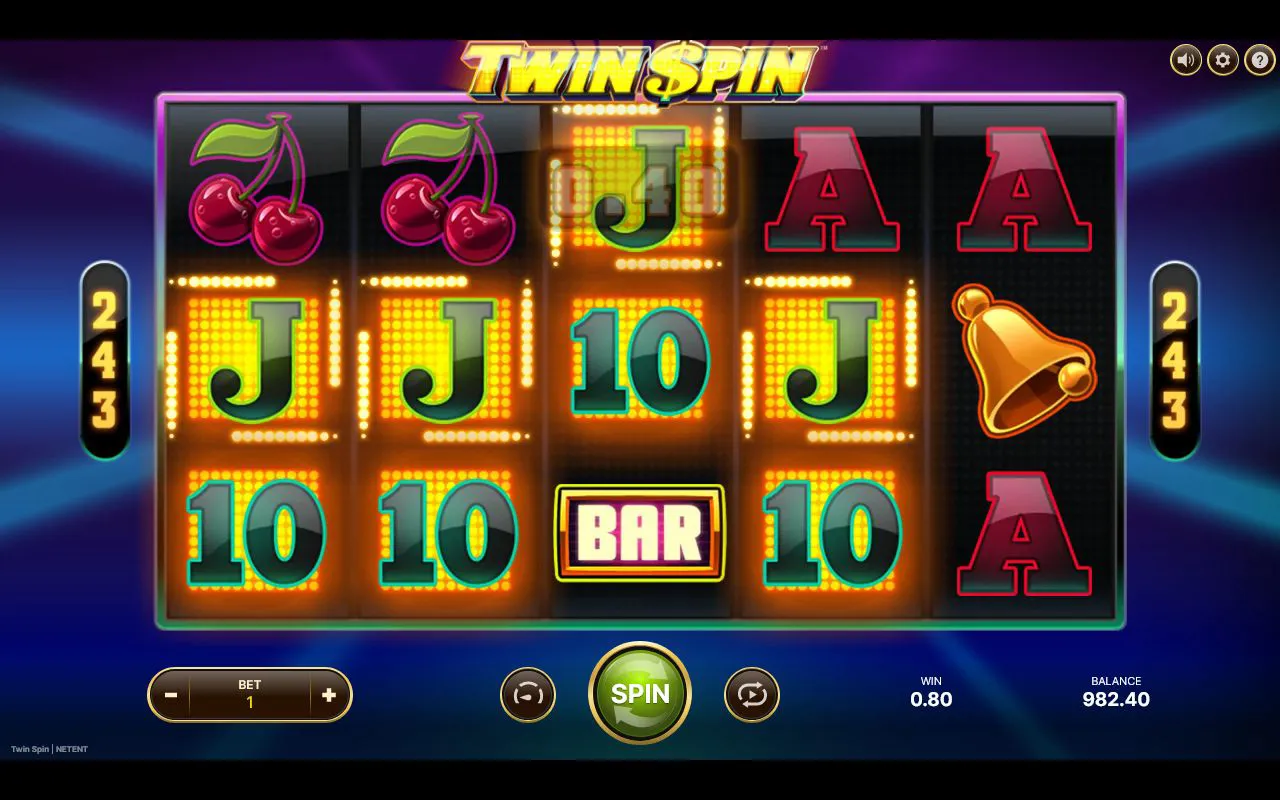 Twin reels locked on reels 1-2 with Cherry, J and 10 symbols, 0.80 win displayed