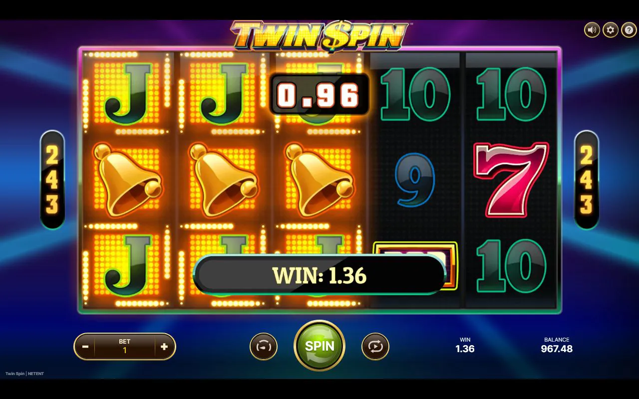 Bells and Js across three linked reels for a 1.36 payout