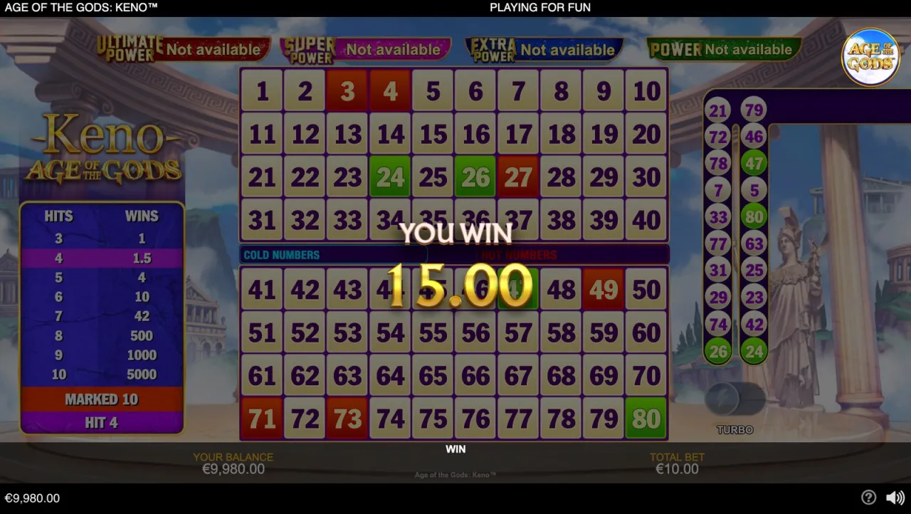 Age of the Gods: Keno slot