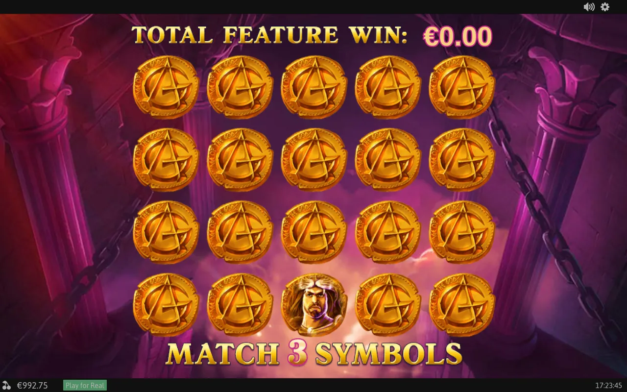 The Match 3 Symbols pick screen showing twenty face-down gold medallion coins