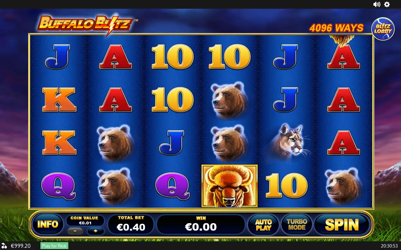 A bear and tens-heavy board with a single Buffalo wild on the bottom row