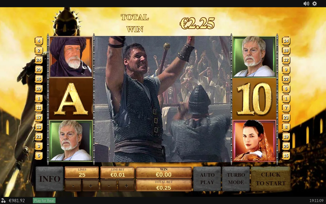 A cinematic arena-victory clip with the feature tally at €2.25