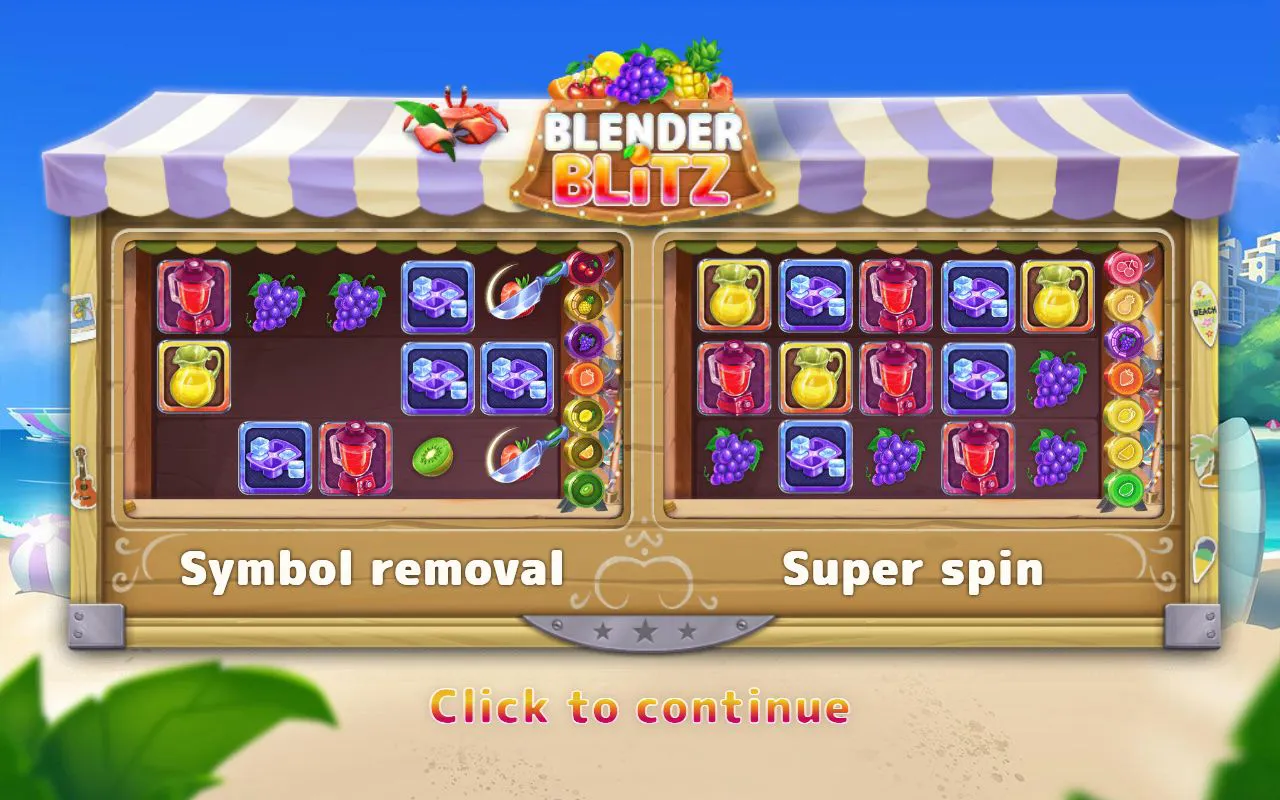 Intro splash for the beach-stall fruit-blender slot
