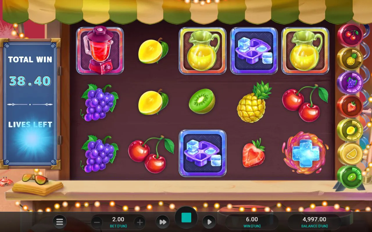 Bonus reels with blender and juice jugs as Total Win passes 19×