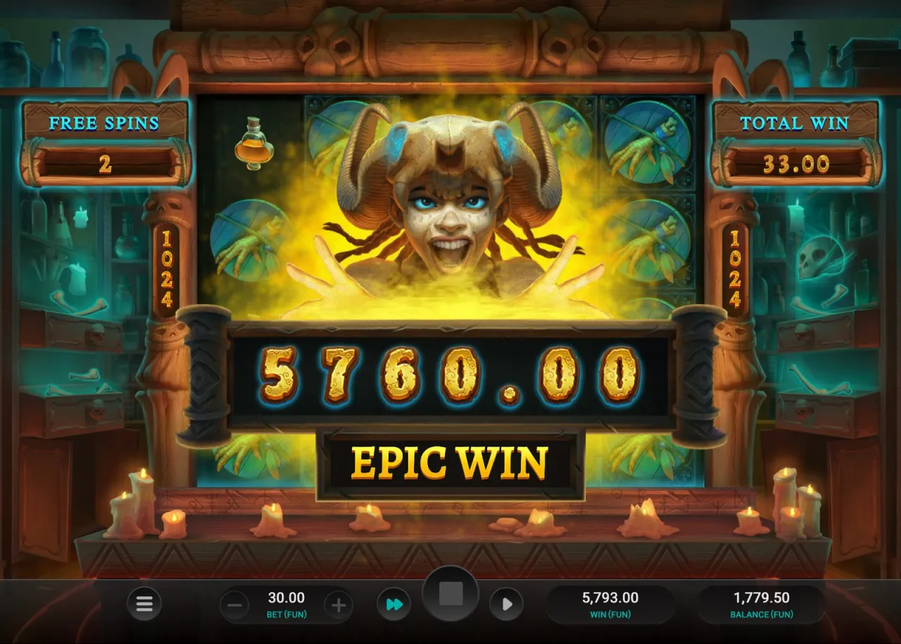 Golden Sorceress fills the 1,024-way grid for a 5,760.00 win