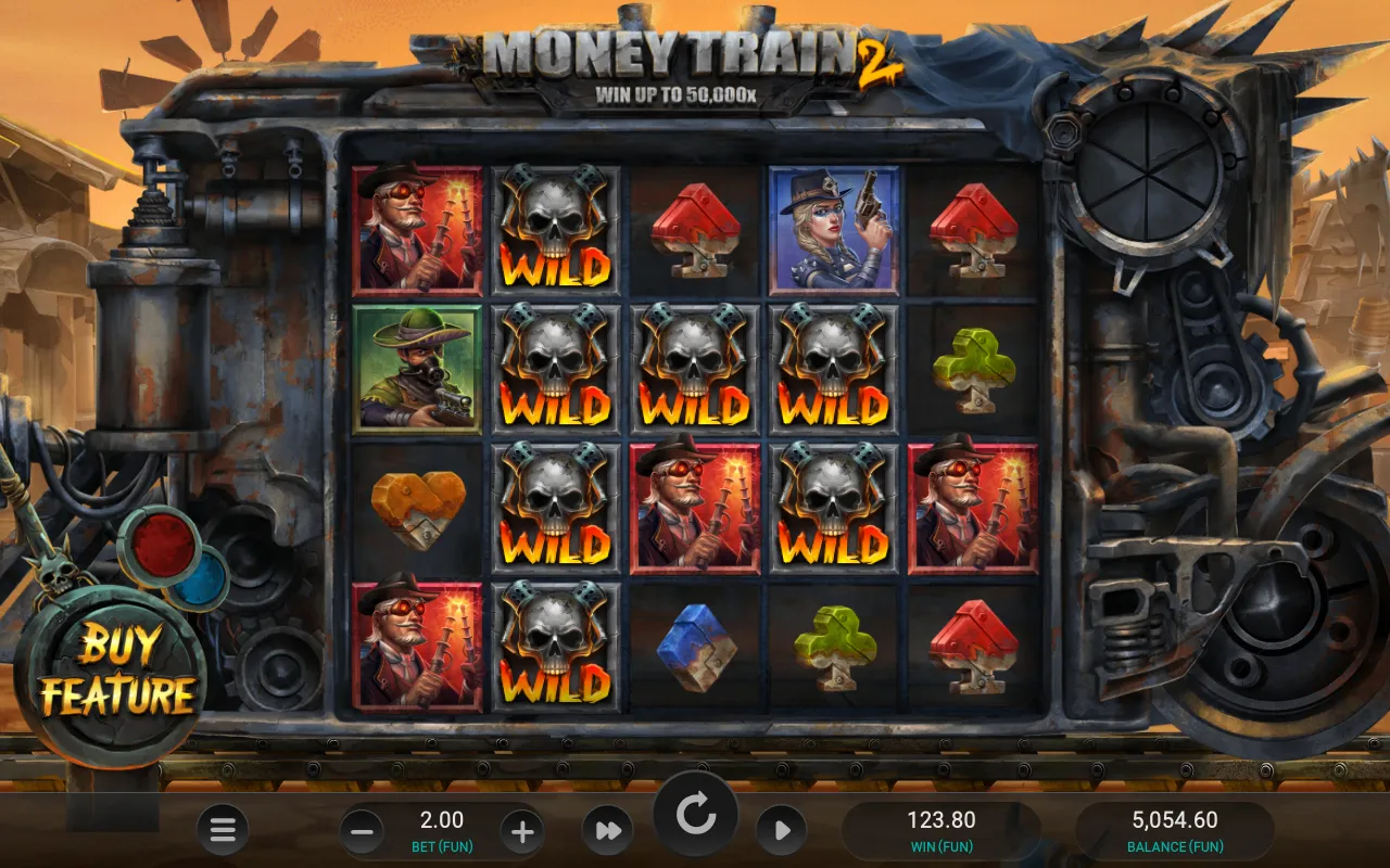 A full column of skull wilds on reel two paying 123.80