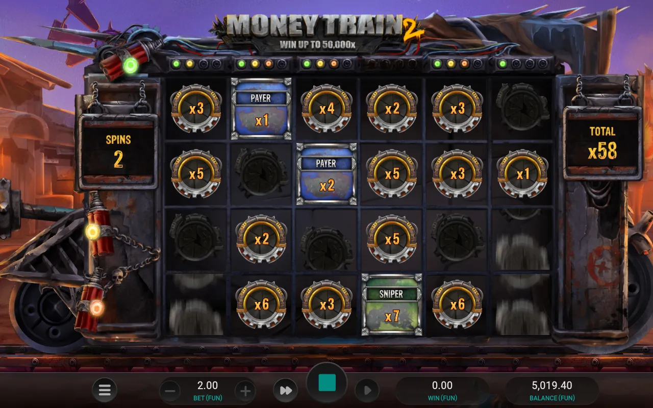 Money Cart board with the total at x58 and the Sniper upgraded to x7